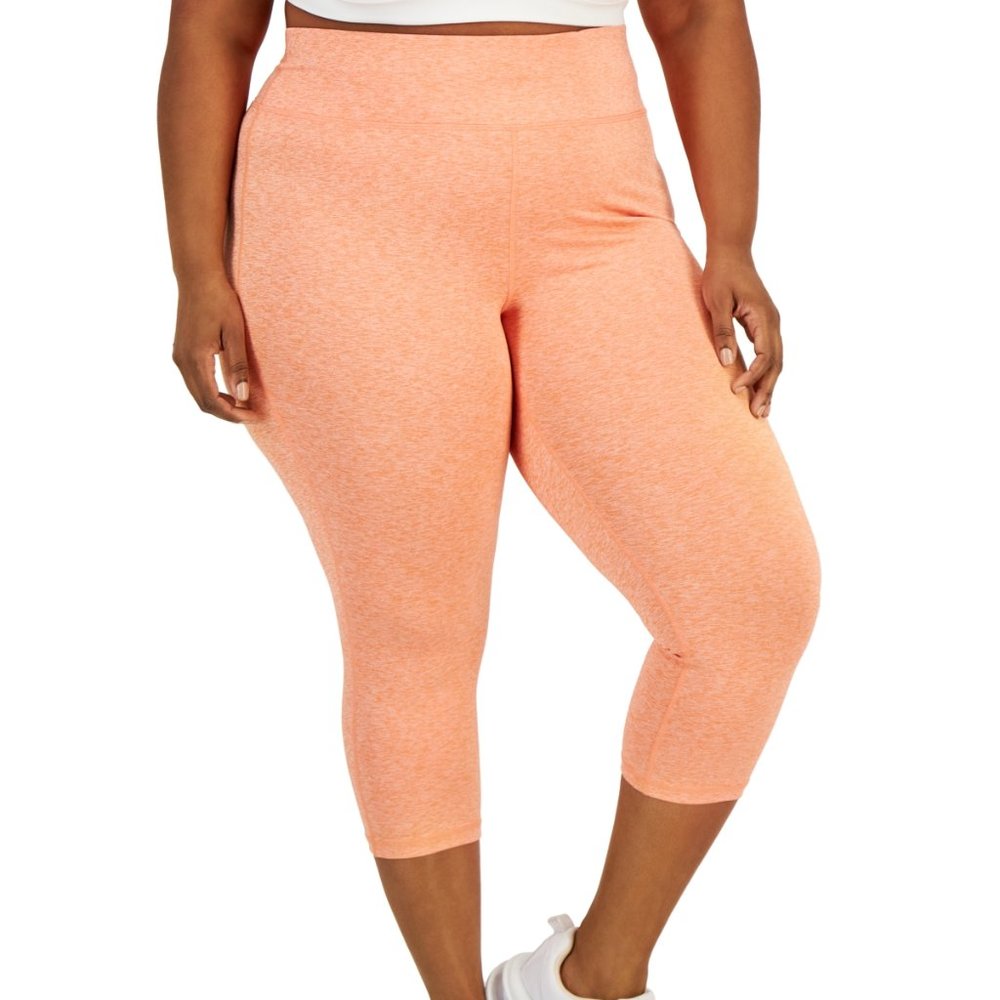 NWT ID Ideology Women Crop High Rise Space Dye Leggings Coral Sz 2X $50 JJ358